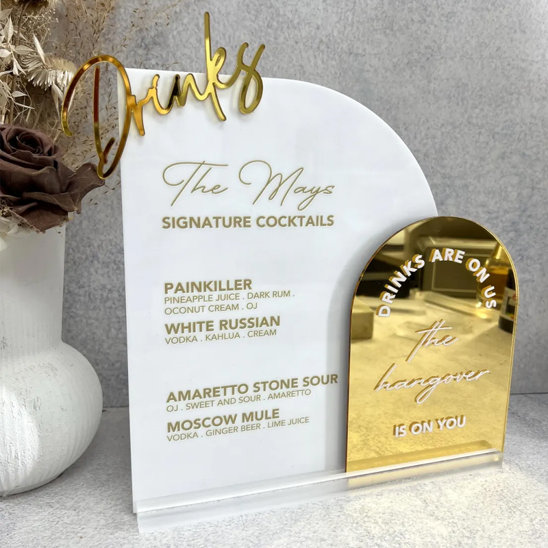Table Number Gold - Custom Bar Menu with 3D Cutout.Wedding