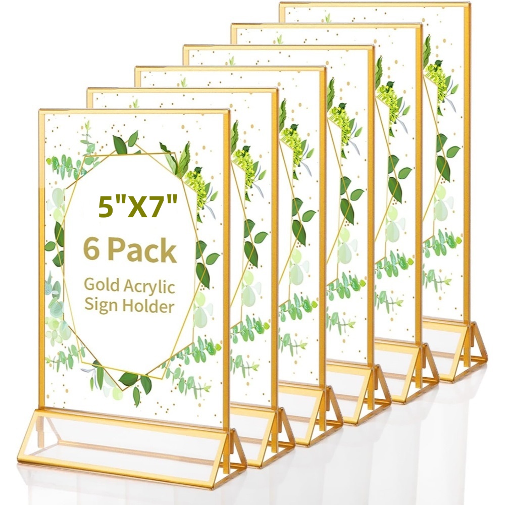 Table Number Gold - 6Pack 5x7 Clear Acrylic Sign Holders