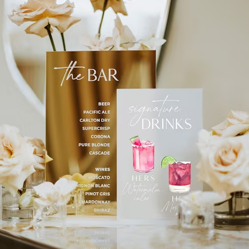 Table Number Gold - Signature Drink Sign,His and Hers Drinks,Gold