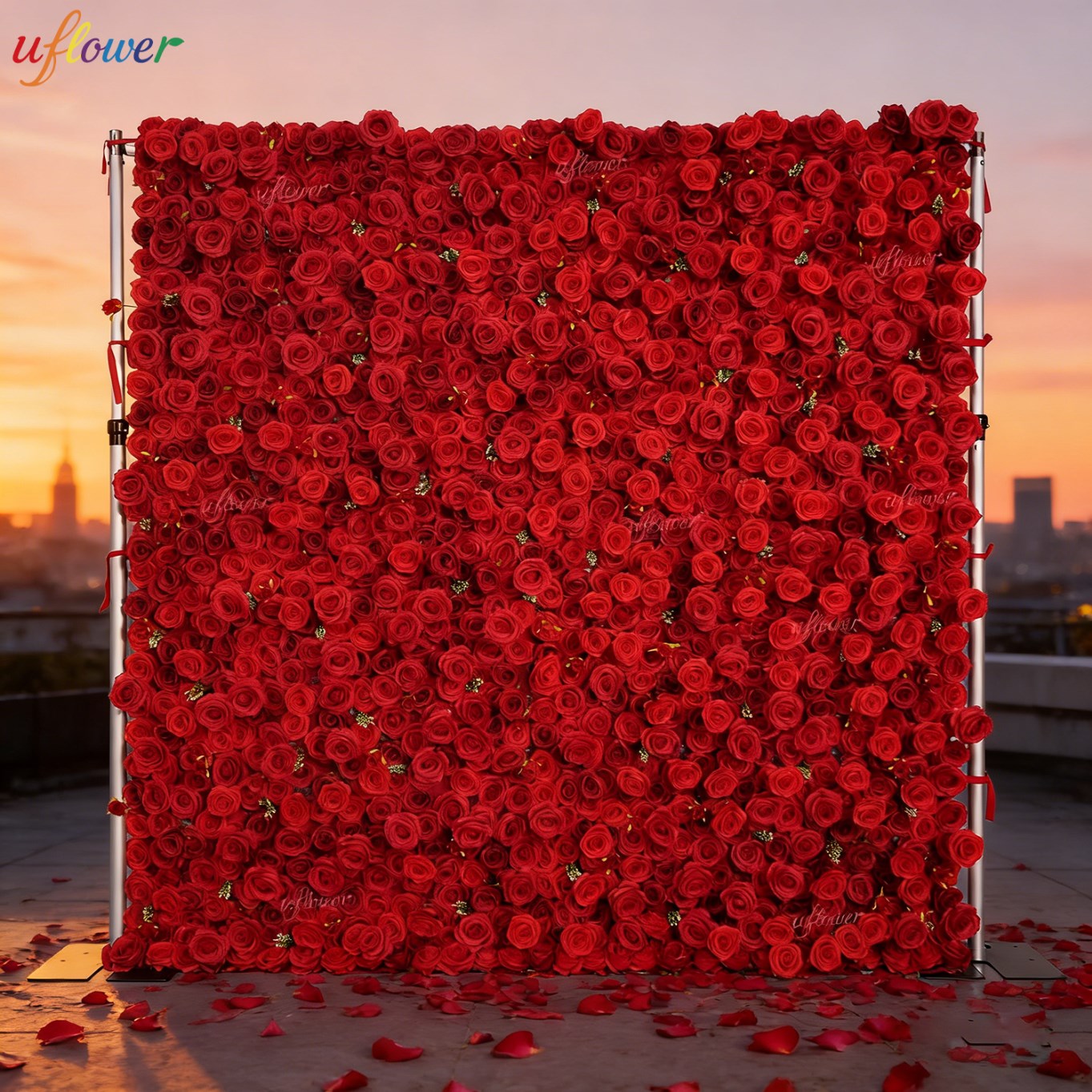 Uflower Red Rose Artificial Fl - Wedding Backdrop Curtain recension och pris