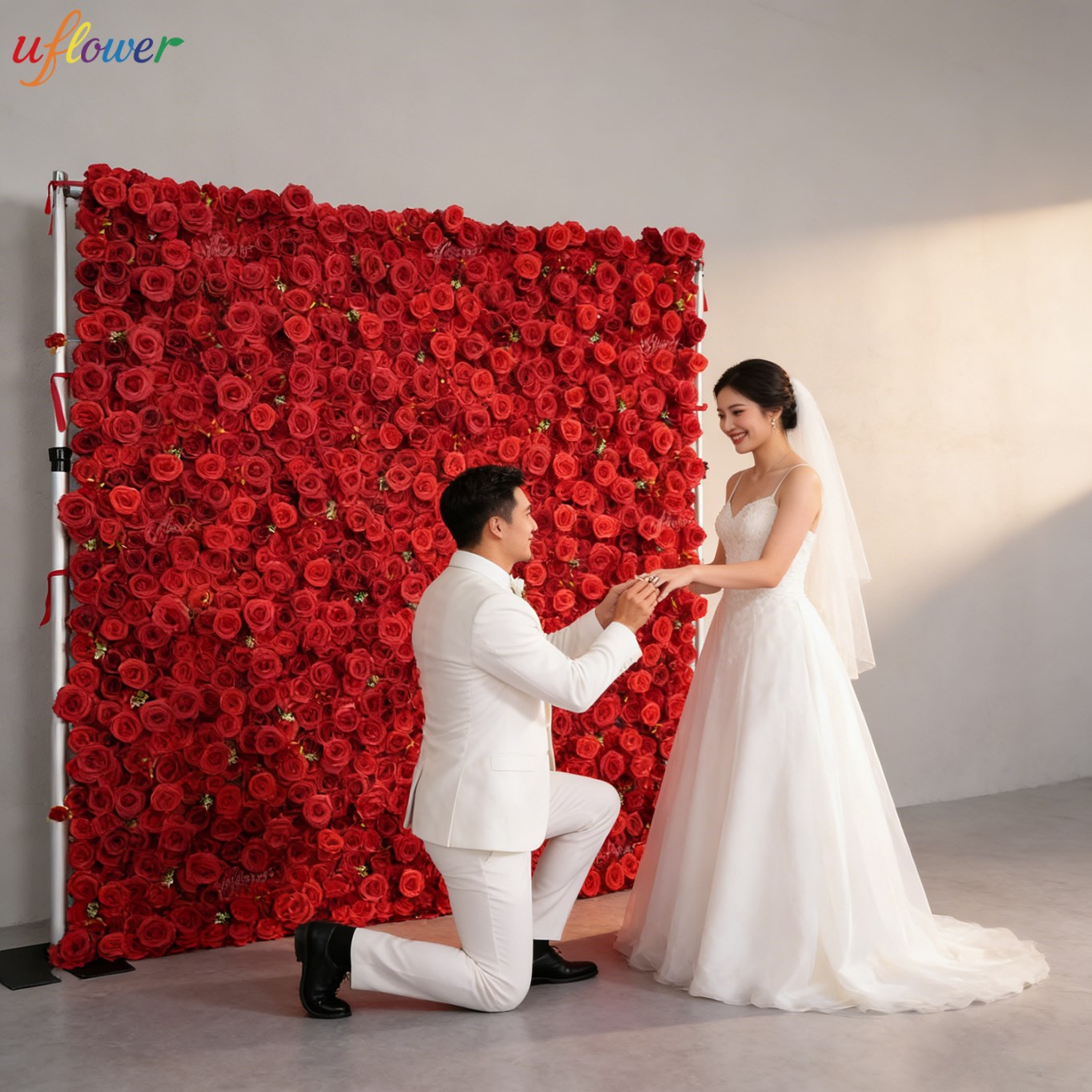 Uflower Red Rose Artificial Fl - Wedding Backdrop Curtain recension och pris