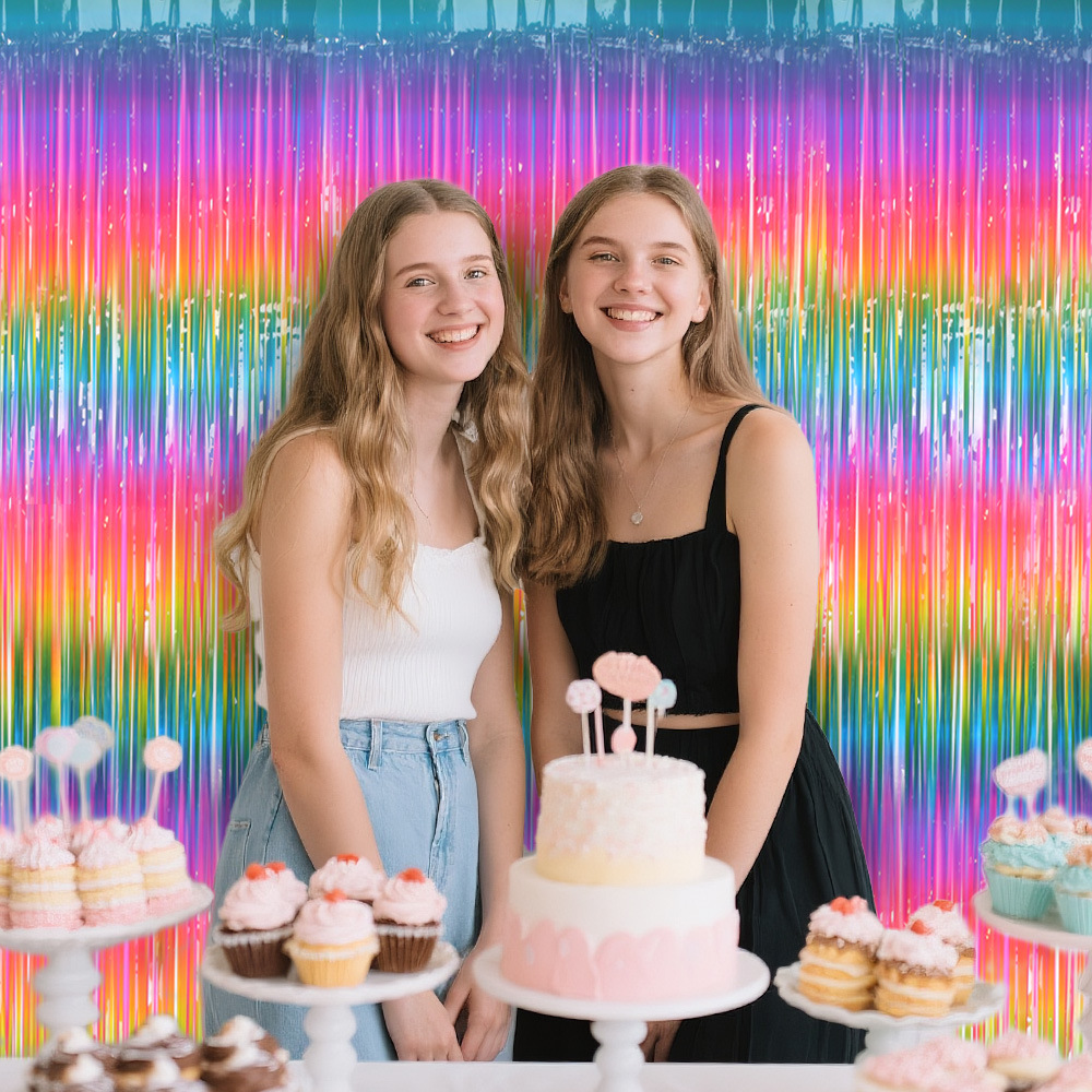 Rainbow Foil Fringe Curtain Ma - Wedding Backdrop Curtain recension och pris