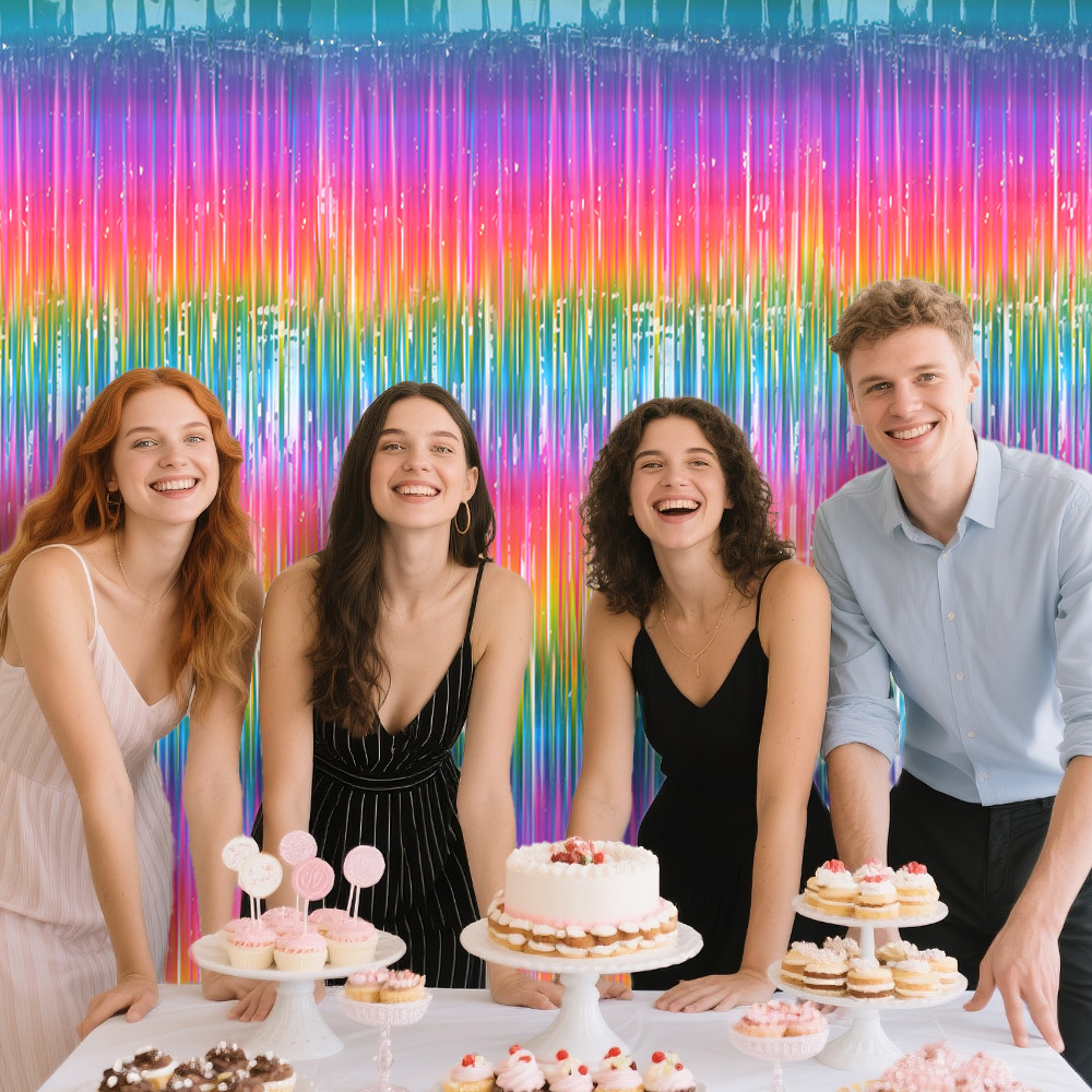 Rainbow Foil Fringe Curtain Ma - Wedding Backdrop Curtain recension och pris