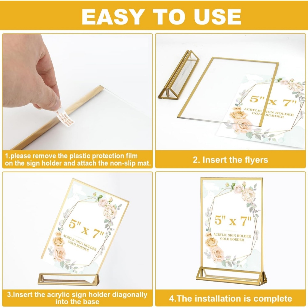 6Pack 5x7 Clear Acrylic Sign H - Table Number Gold recension och pris