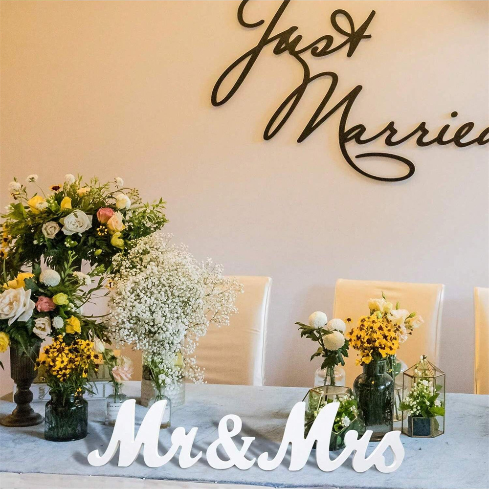 3pcs/set Wooden Mr & Mrs Sign  - Table Number Gold recension och pris
