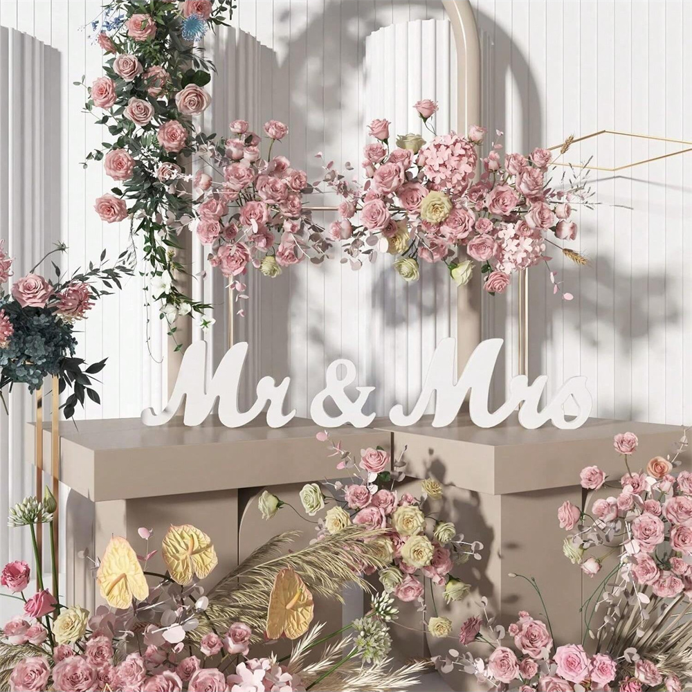3pcs/set Wooden Mr & Mrs Sign  - Table Number Gold recension och pris