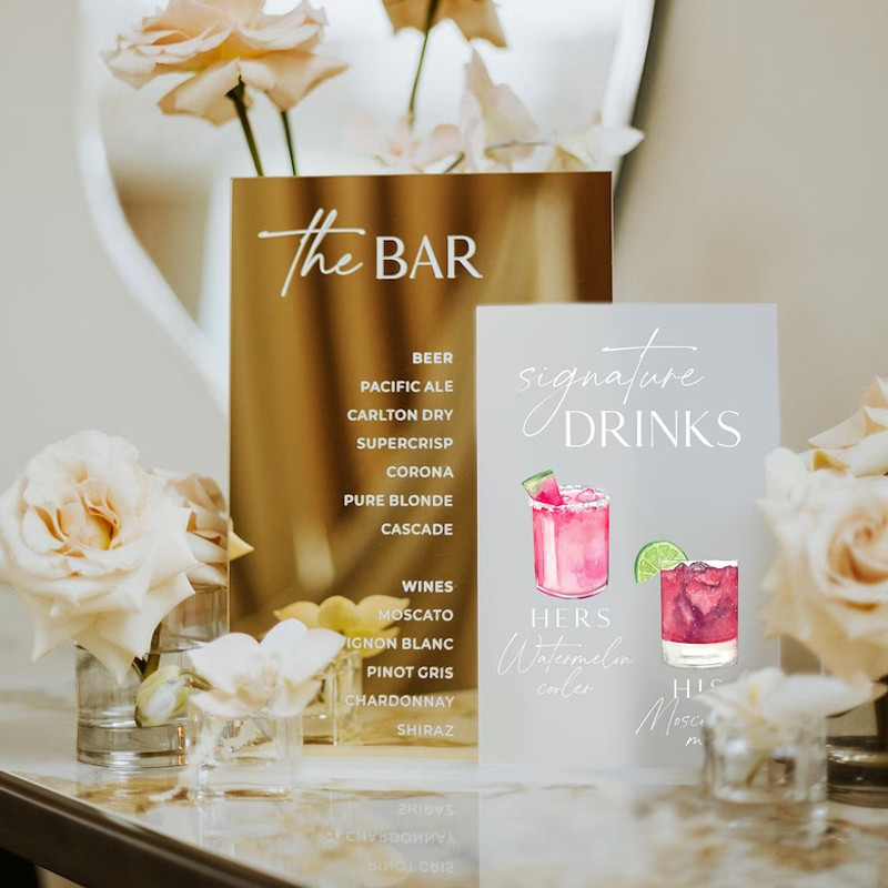 Signature Drink Sign,His and H - Table Number Gold recension och pris