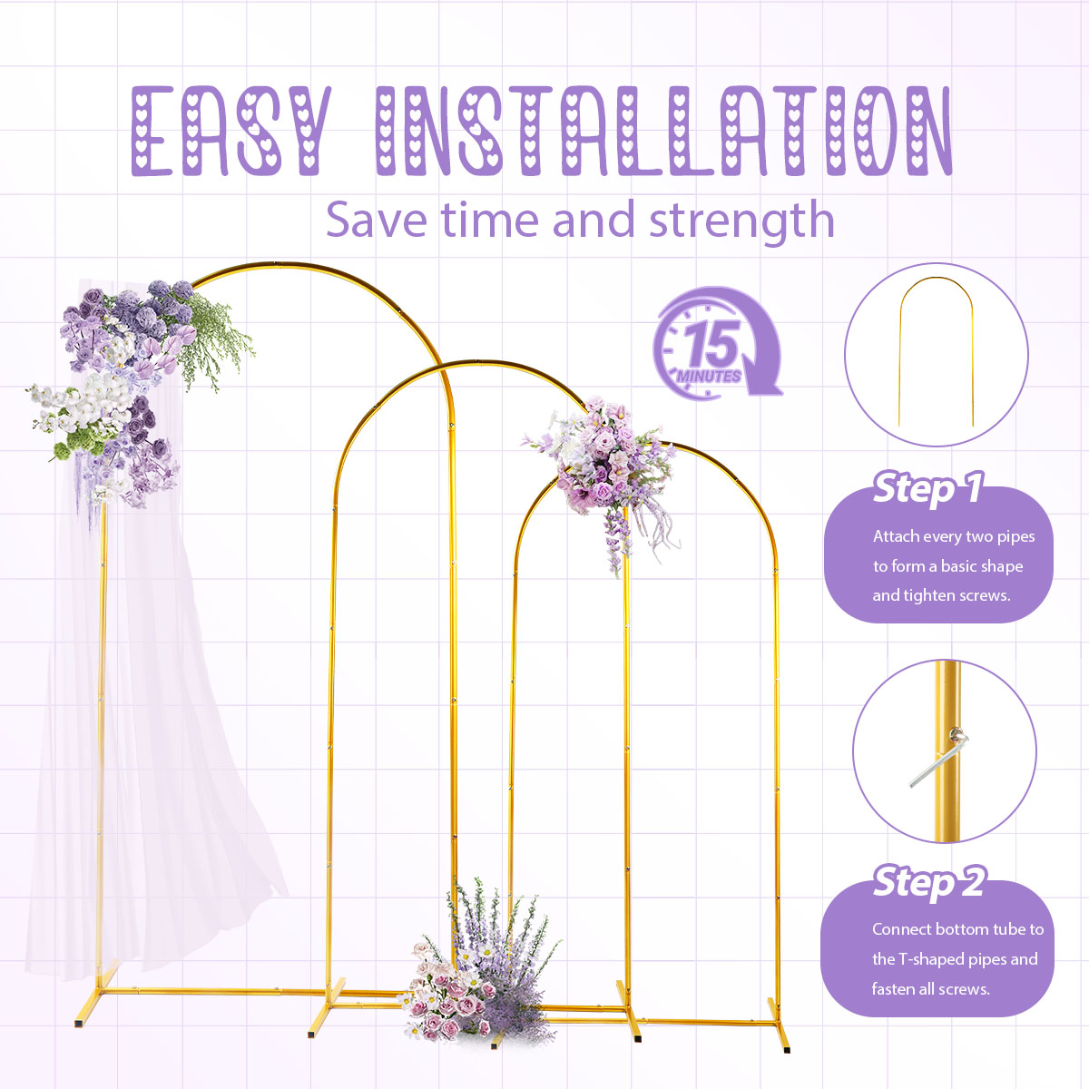 3Pack Golden Metal Arch Kits,  - Wedding Support recension och pris